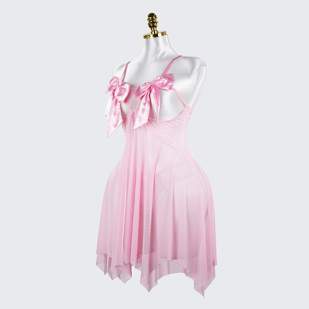 Plus Size Open Bust Adjustable Bow Spaghetti Strap Dress