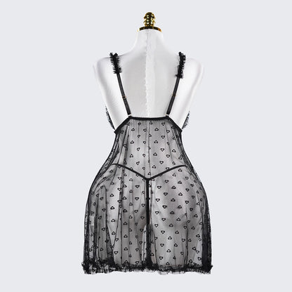Plus Size Heart Pattern Mesh Lace Lingerie Set