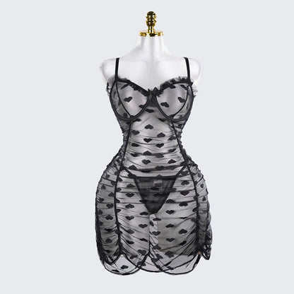 Plus Size See-Through Mesh Heart Lace Dress Lingerie Set