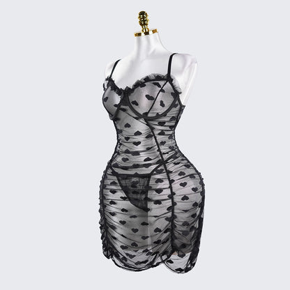 Plus Size See-Through Mesh Heart Lace Dress Lingerie Set