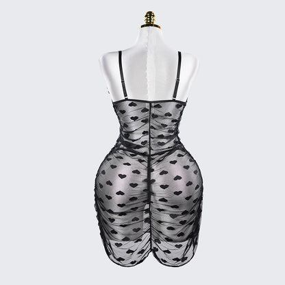 Plus Size See-Through Mesh Heart Lace Dress Lingerie Set