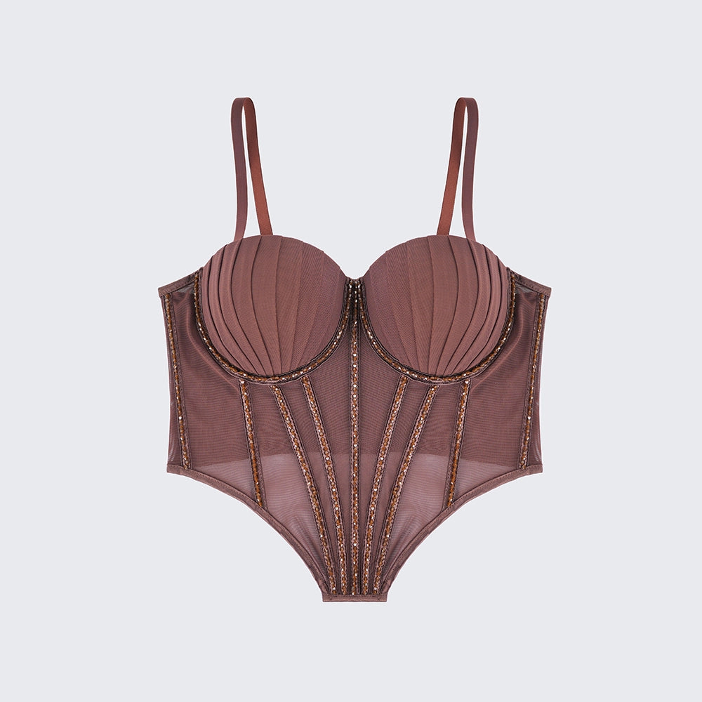 Padded Rhinestone Boning Shaping Corset Top