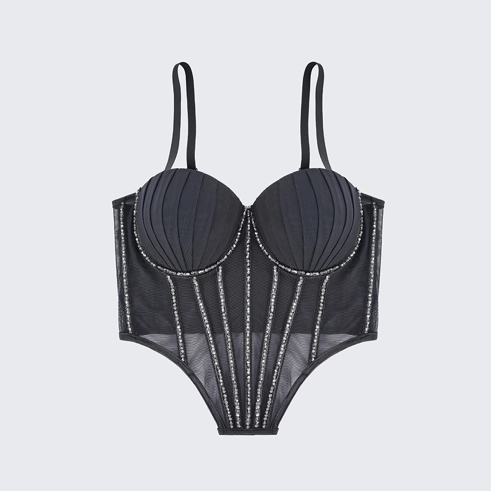 Padded Rhinestone Boning Shaping Corset Top