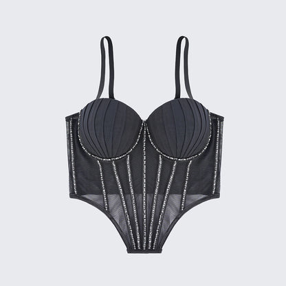 Padded Rhinestone Boning Shaping Corset Top