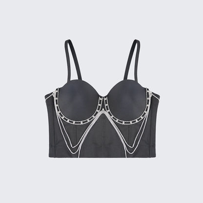Rhinestone Chain Tassel Sexy Slimming Corset Top