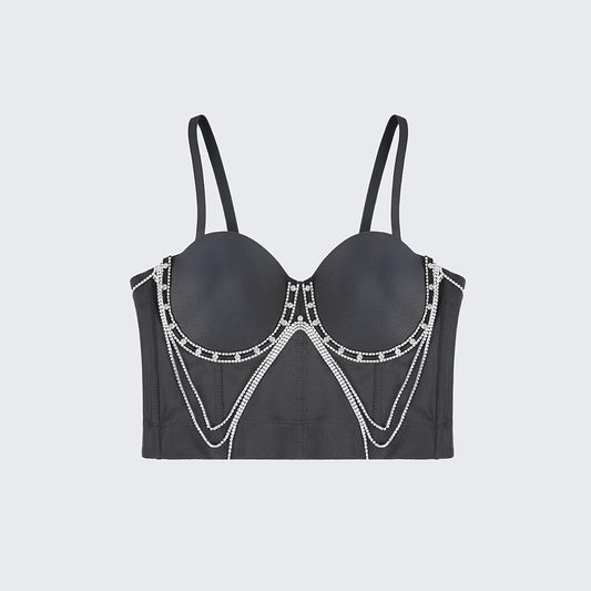Rhinestone Chain Tassel Sexy Slimming Corset Top