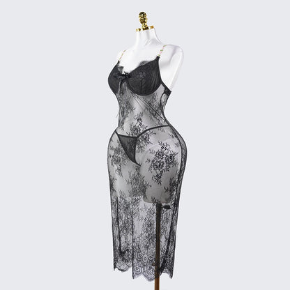 Lace Embroidery See-Through Bridal Lingerie Dress