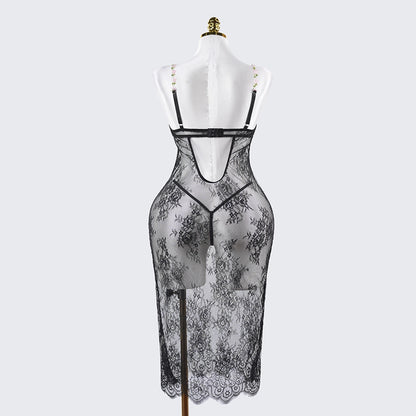 Lace Embroidery See-Through Bridal Lingerie Dress