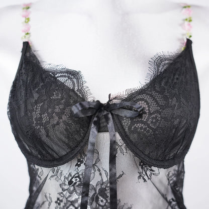 Lace Embroidery See-Through Bridal Lingerie Dress
