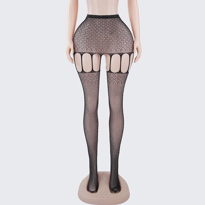 Sexy Mesh Pantyhose with Rhinestone Cutout