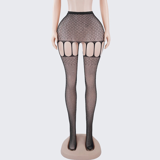Sexy Mesh Pantyhose with Rhinestone Cutout