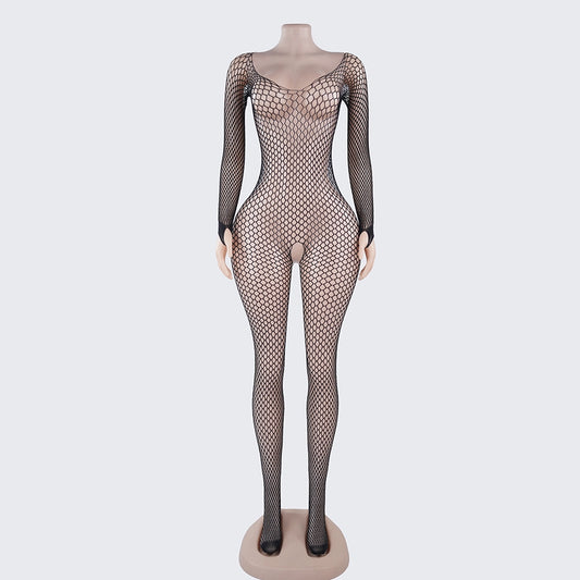 [2+ Items, 300 EGP Each] Women's See-Through Fishnet Open Crotch Net Tights Bodystocking