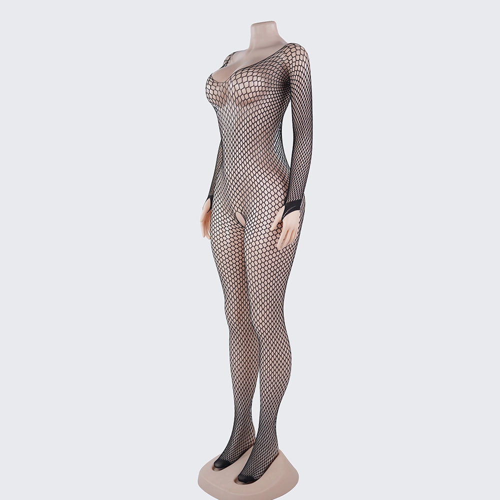[2+ Items, 300 EGP Each] Women's See-Through Fishnet Open Crotch Net Tights Bodystocking