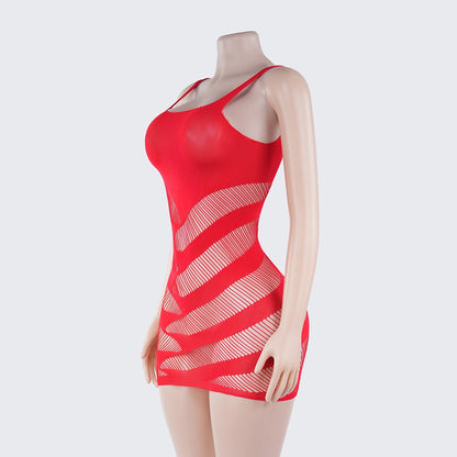 [2+ Items, 300 EGP Each] Fishnet Stripe Sexy Lingerie Chemise Mini Dress