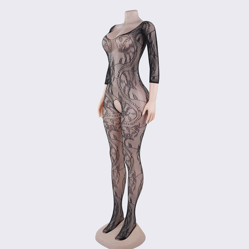 [2+ Items, 300 EGP Each] Full Body Fishnet Lingerie with Dragon Print and Open Crotch