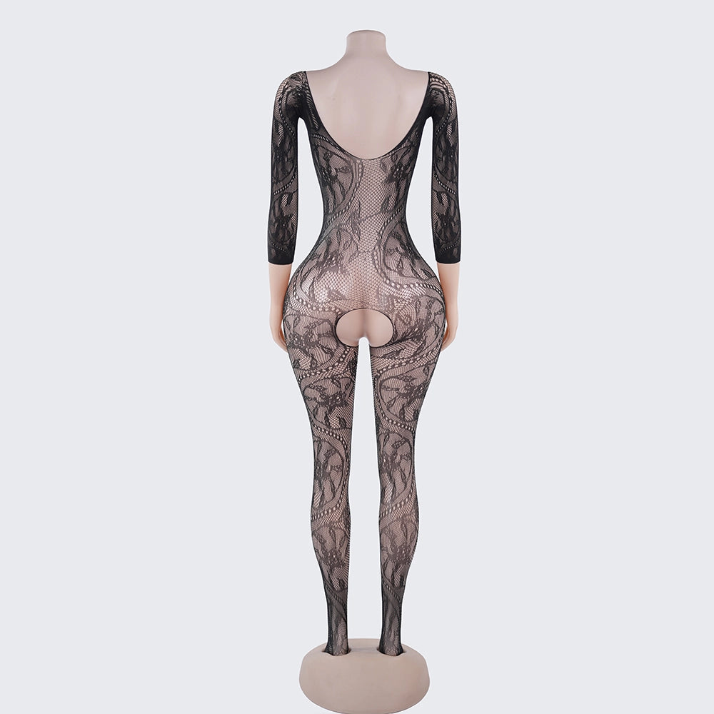 [2+ Items, 300 EGP Each] Full Body Fishnet Lingerie with Dragon Print and Open Crotch
