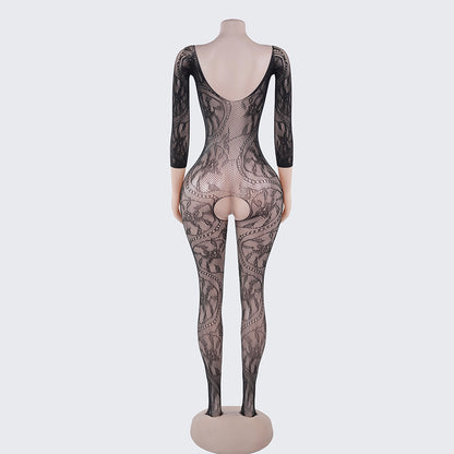 [2+ Items, 300 EGP Each] Full Body Fishnet Lingerie with Dragon Print and Open Crotch