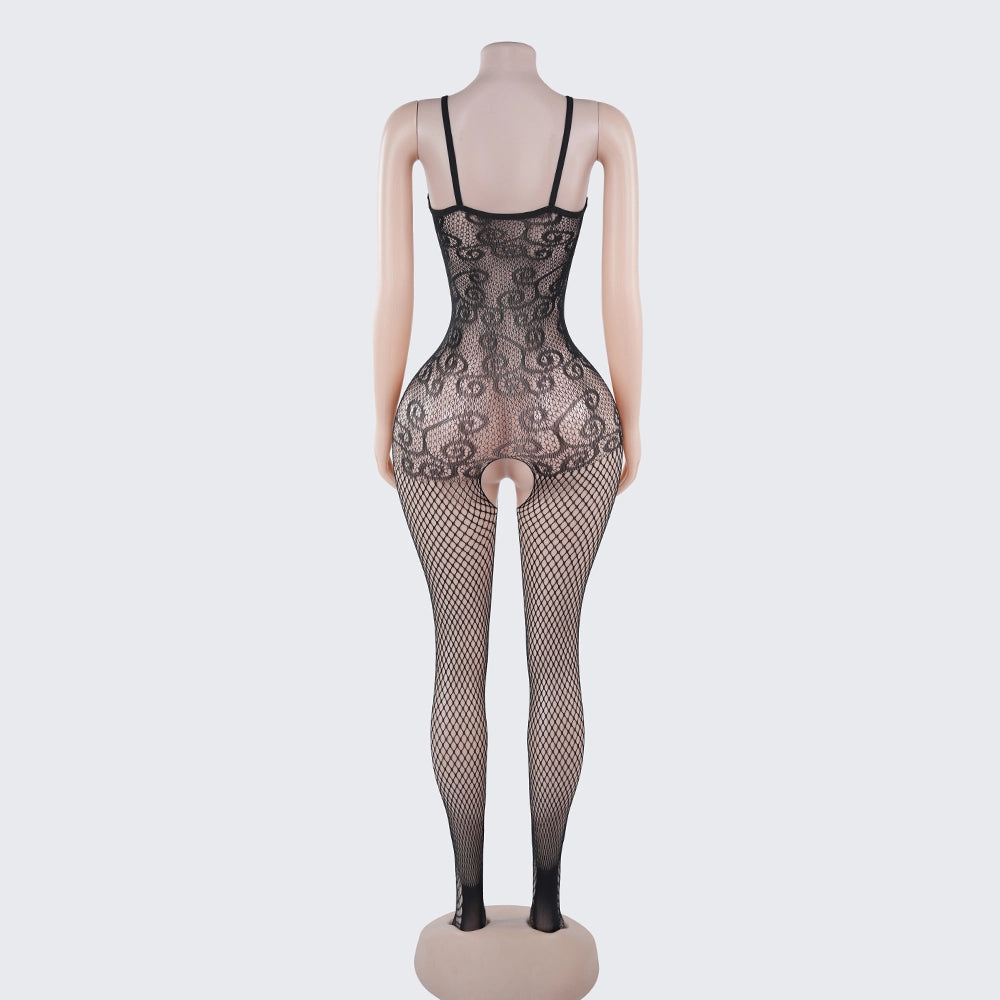 [2+ Items, 300 EGP Each] Sexy Spaghetti Strap Front Cutout Bow Mesh Bodystocking