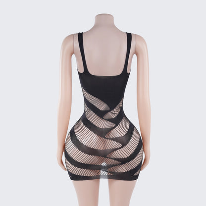 [2+ Items, 300 EGP Each] Fishnet Stripe Sexy Lingerie Chemise Mini Dress
