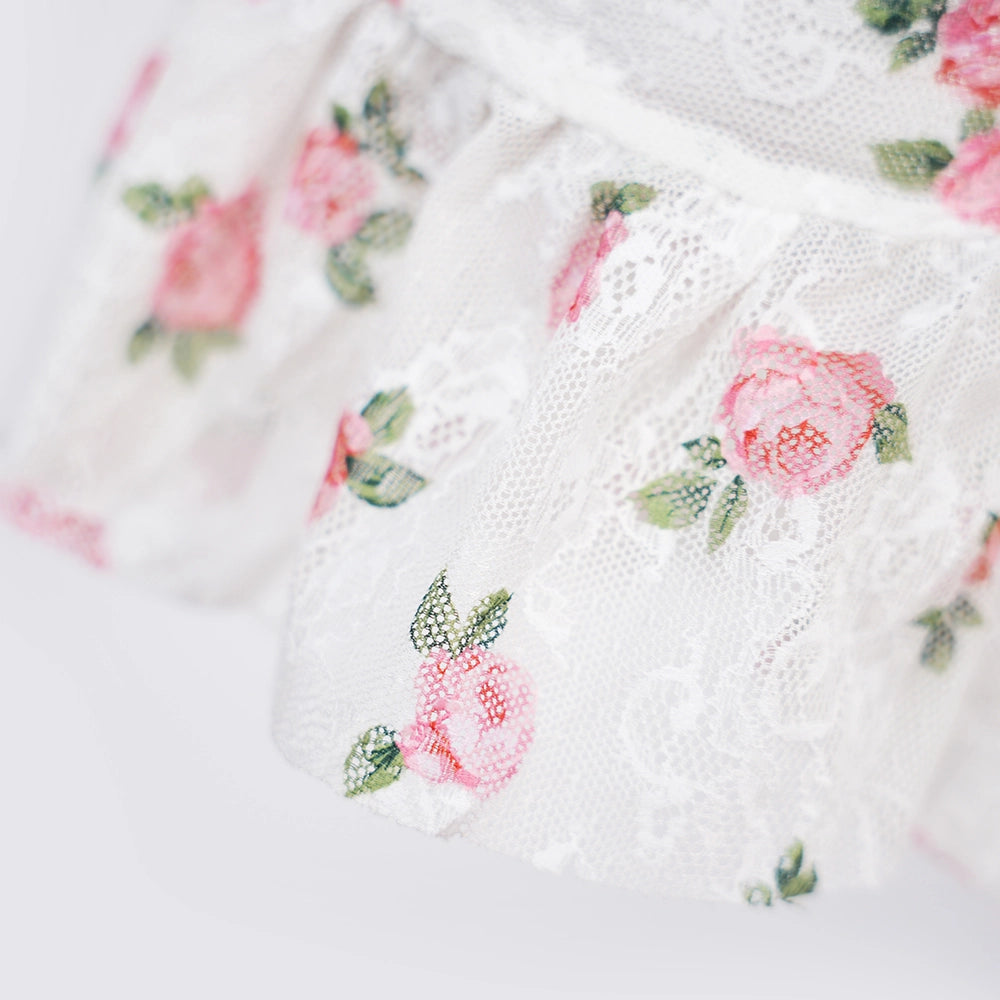 Deep V Rose Print Chemise Spaghetti Strap Slip Dress