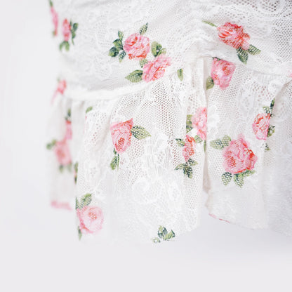 Deep V Rose Print Chemise Spaghetti Strap Slip Dress