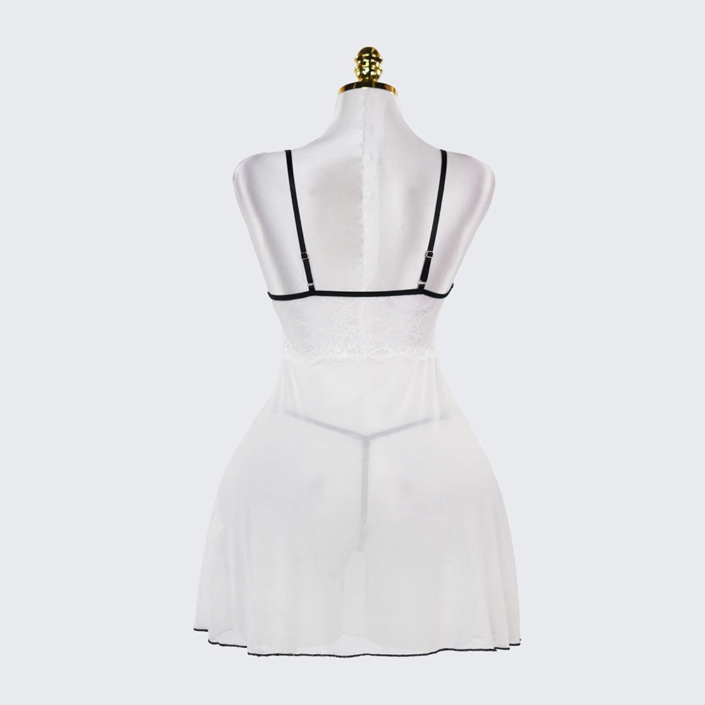Sheer Mesh Lace Patchwork Sexy Spaghetti Strap Slip Dress