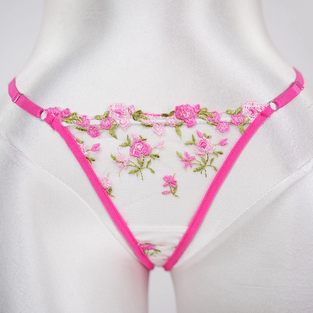 Rose Red Sheer Floral Print Bra and Panty Set