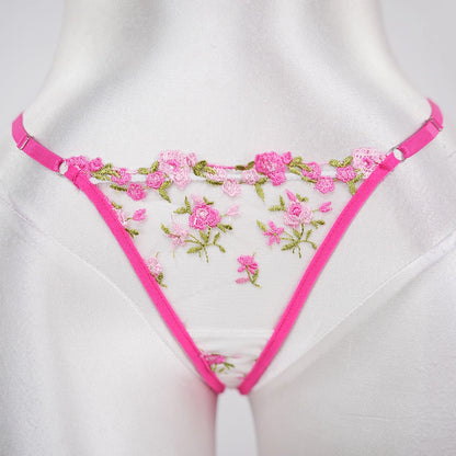 Rose Red Sheer Floral Print Bra and Panty Set