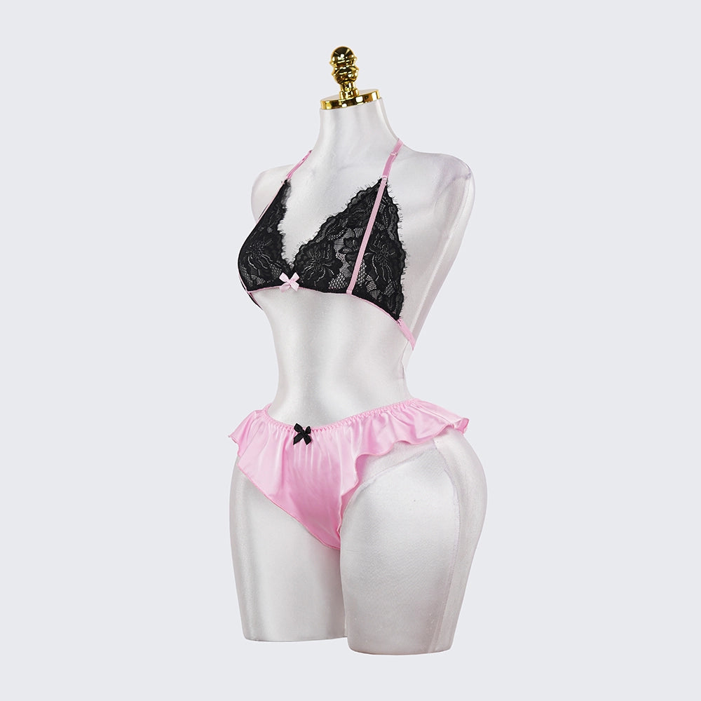 Contrasting Colors Lace Embroidery See-Through Sexy Bra Panties Set