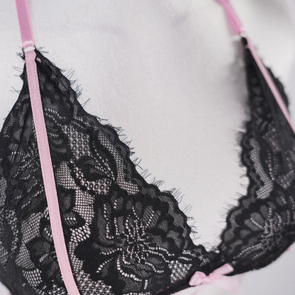 Contrasting Colors Lace Embroidery See-Through Sexy Bra Panties Set