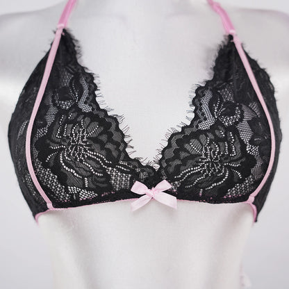 Contrasting Colors Lace Embroidery See-Through Sexy Bra Panties Set