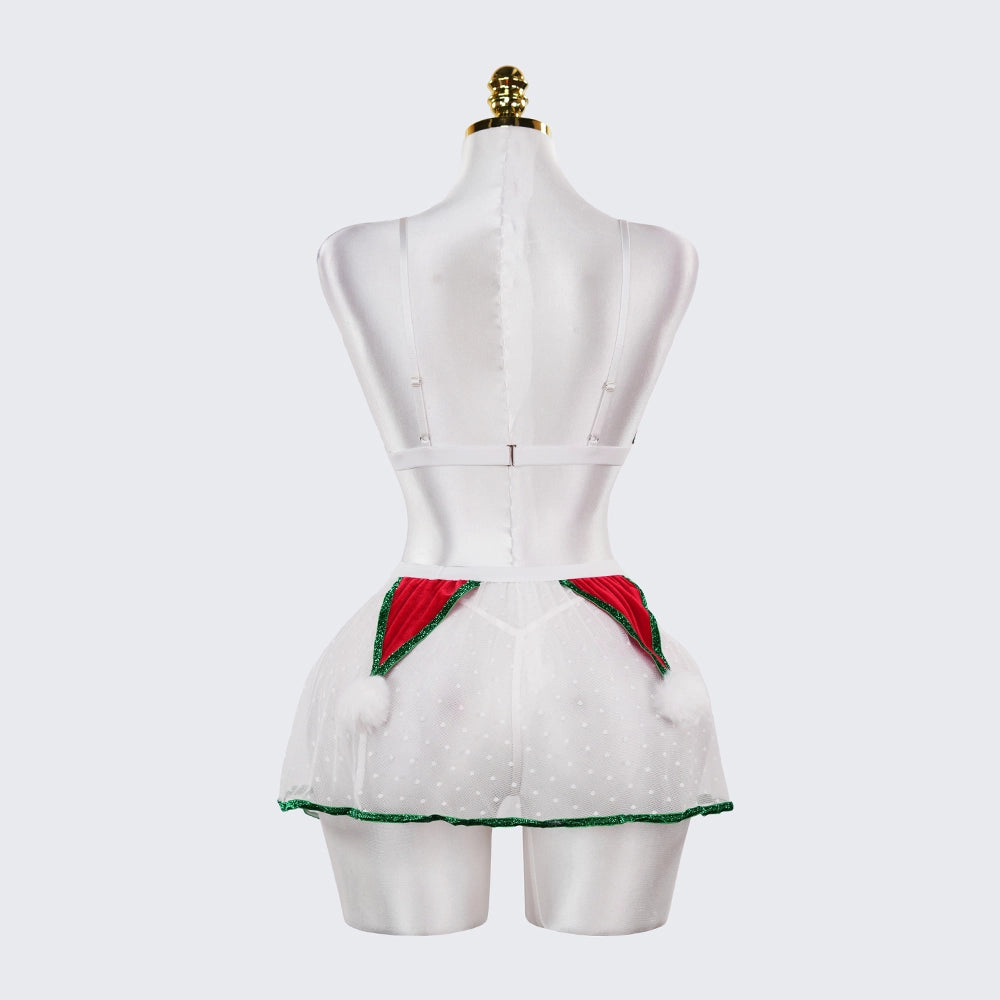 Christmas Velvet See-Through Seduction Bra Panties Miniskirt Set