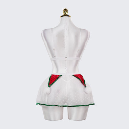 Christmas Velvet See-Through Seduction Bra Panties Miniskirt Set