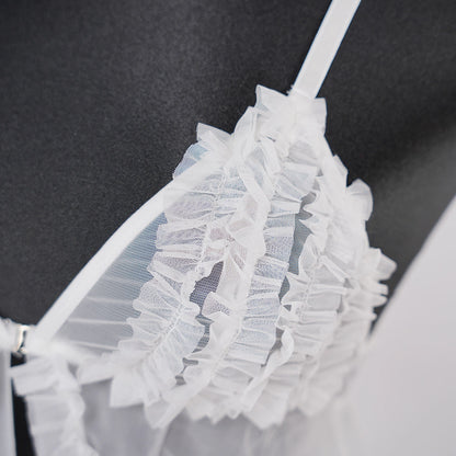 Lace Embroidery Deep V See-Through High Slit Babydoll Thong Set
