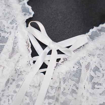 Lace Embroidery Deep V See-Through Babydoll Skirt