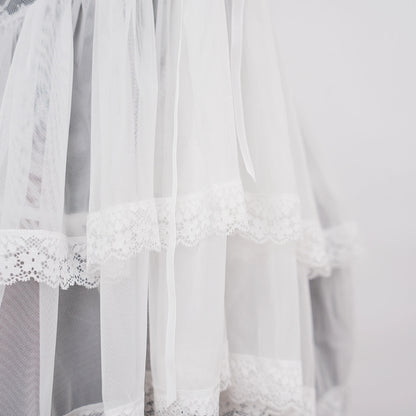 Lace Embroidery Deep V See-Through Babydoll Skirt