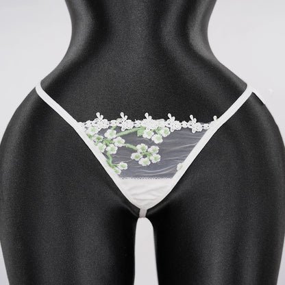 Sexy White Lace Embroidered Lingerie Sheer Bra Panties Set