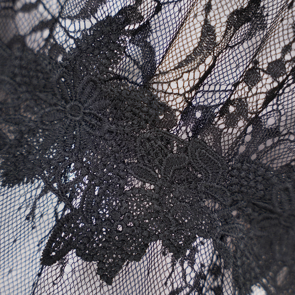 Black Lace Embroidery High Slit See-Through Seduction Negligee Panty Set