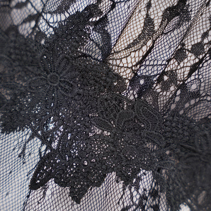 Black Lace Embroidery High Slit See-Through Seduction Negligee Panty Set