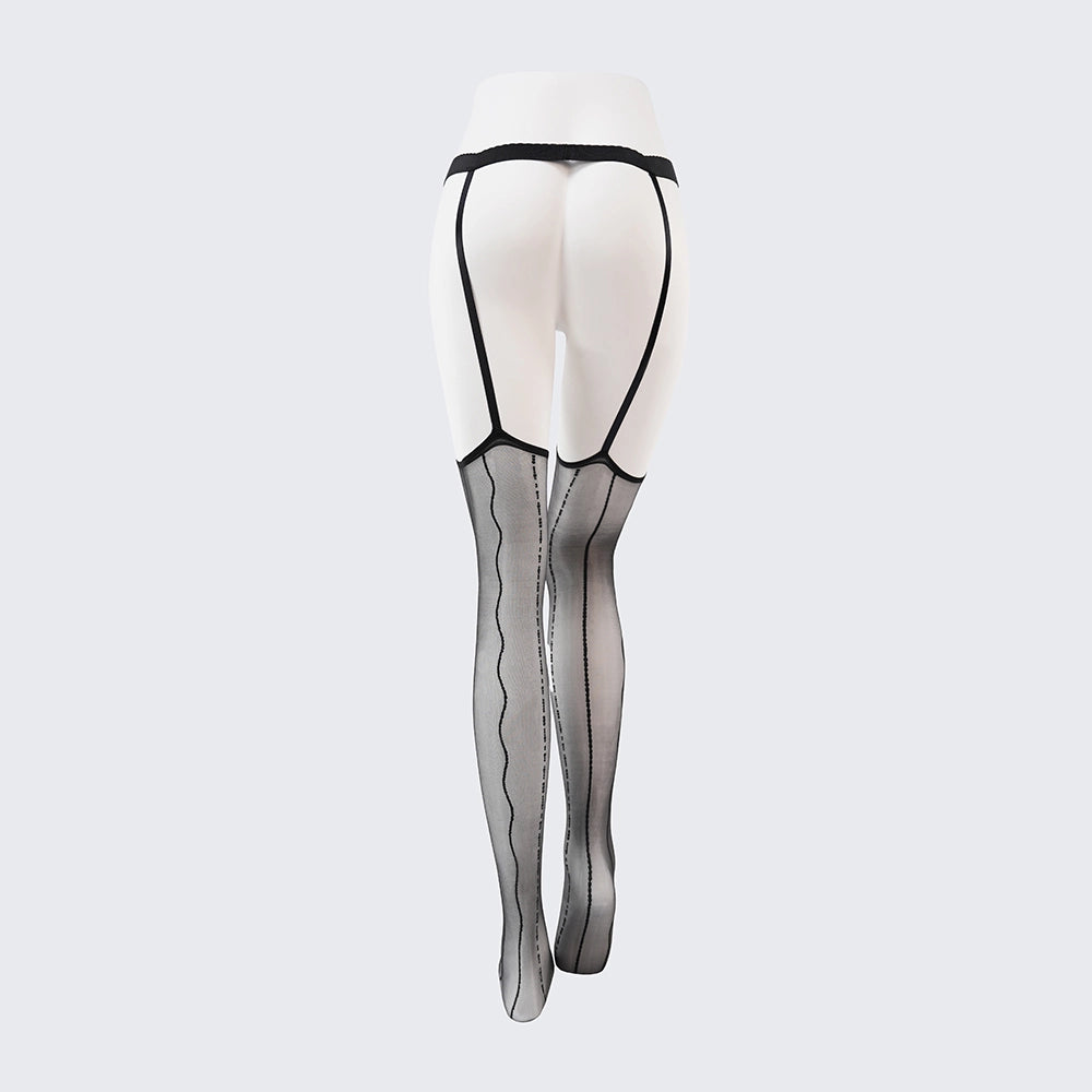 Lace Jacquard Pantyhose Ultra-Thin Over Knee Sexy Shiny Black