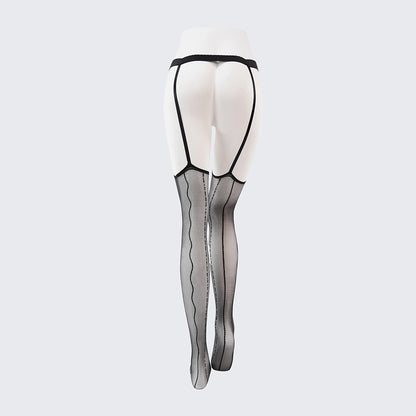 Lace Jacquard Pantyhose Ultra-Thin Over Knee Sexy Shiny Black