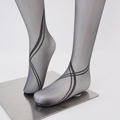Ultra-Thin Sexy Shiny Pantyhose with Jacquard and Straps