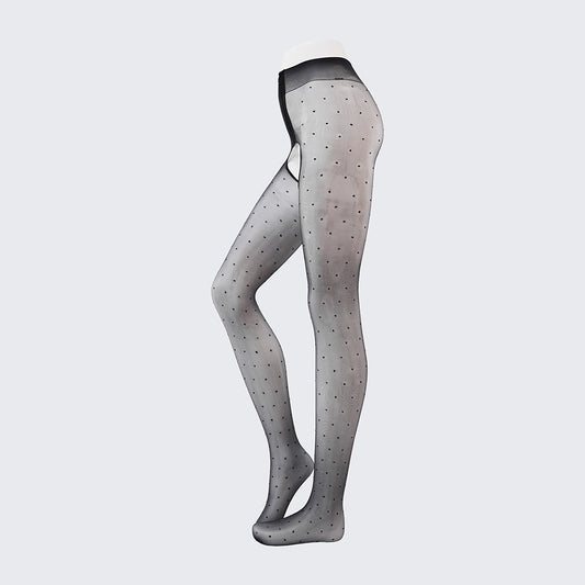 Sexy Crotchless Pantyhose Ultra-Thin 0D Polka Dot High Waist Shiny Black