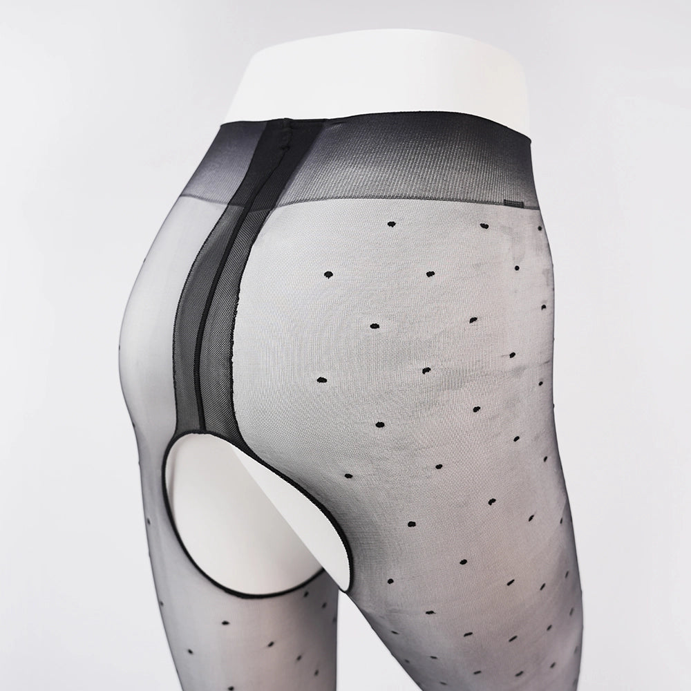 Sexy Crotchless Pantyhose Ultra-Thin 0D Polka Dot High Waist Shiny Black