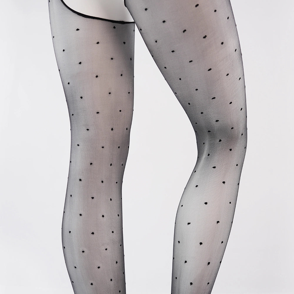 Sexy Crotchless Pantyhose Ultra-Thin 0D Polka Dot High Waist Shiny Black