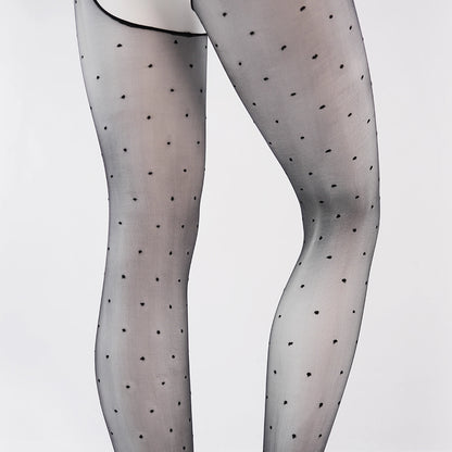 Sexy Crotchless Pantyhose Ultra-Thin 0D Polka Dot High Waist Shiny Black