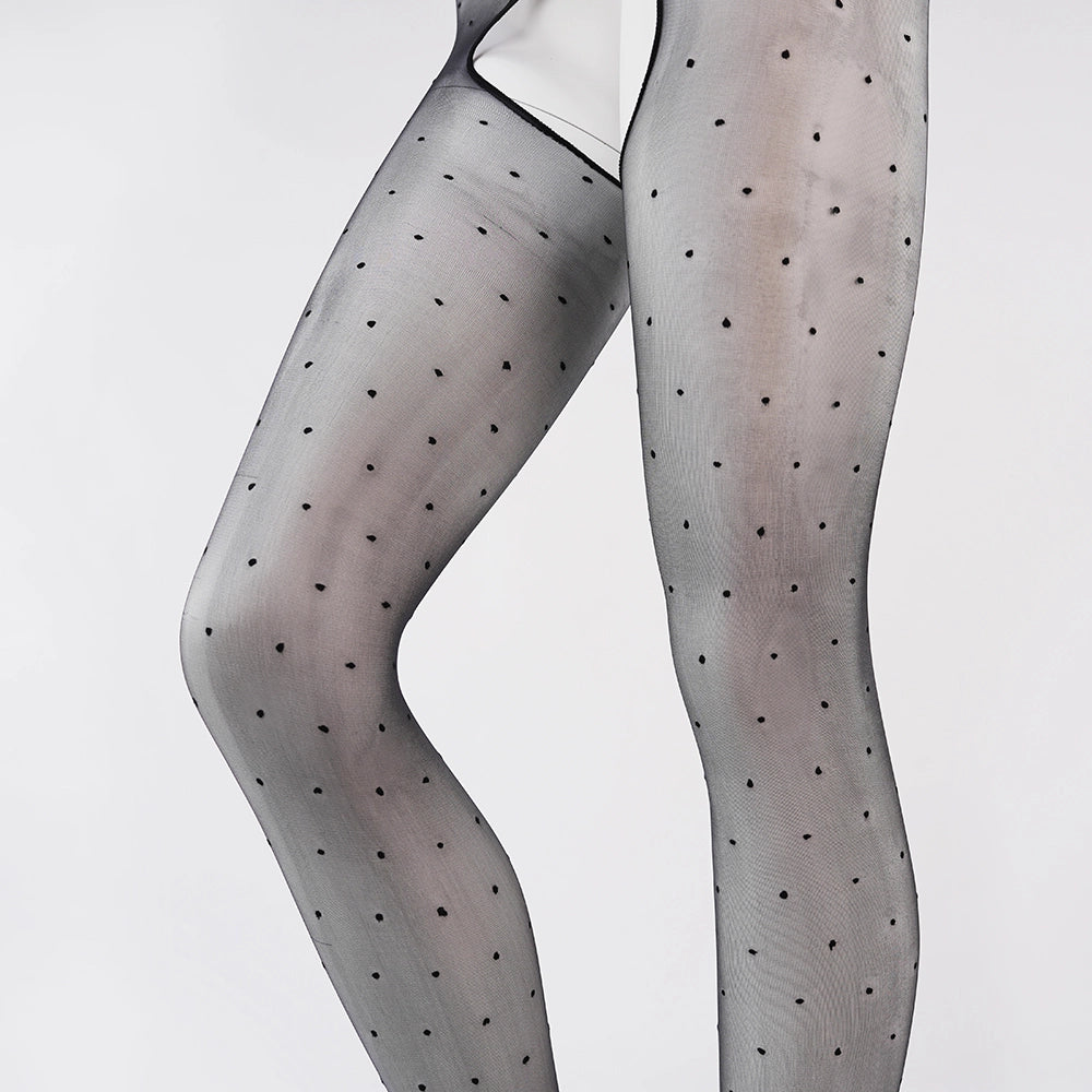 Sexy Crotchless Pantyhose Ultra-Thin 0D Polka Dot High Waist Shiny Black