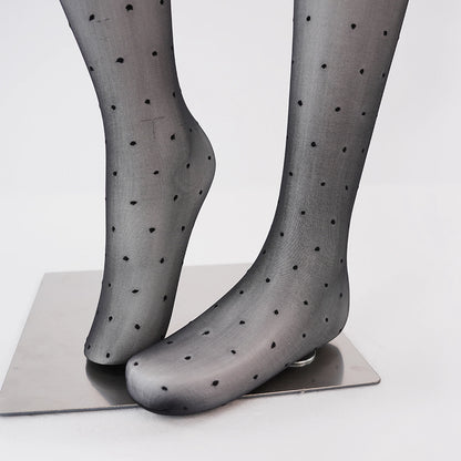 Sexy Crotchless Pantyhose Ultra-Thin 0D Polka Dot High Waist Shiny Black