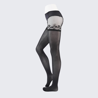 High Waist Lace Pantyhose Seamless Glossy 5D Ultra-Thin Crotchless Lingerie