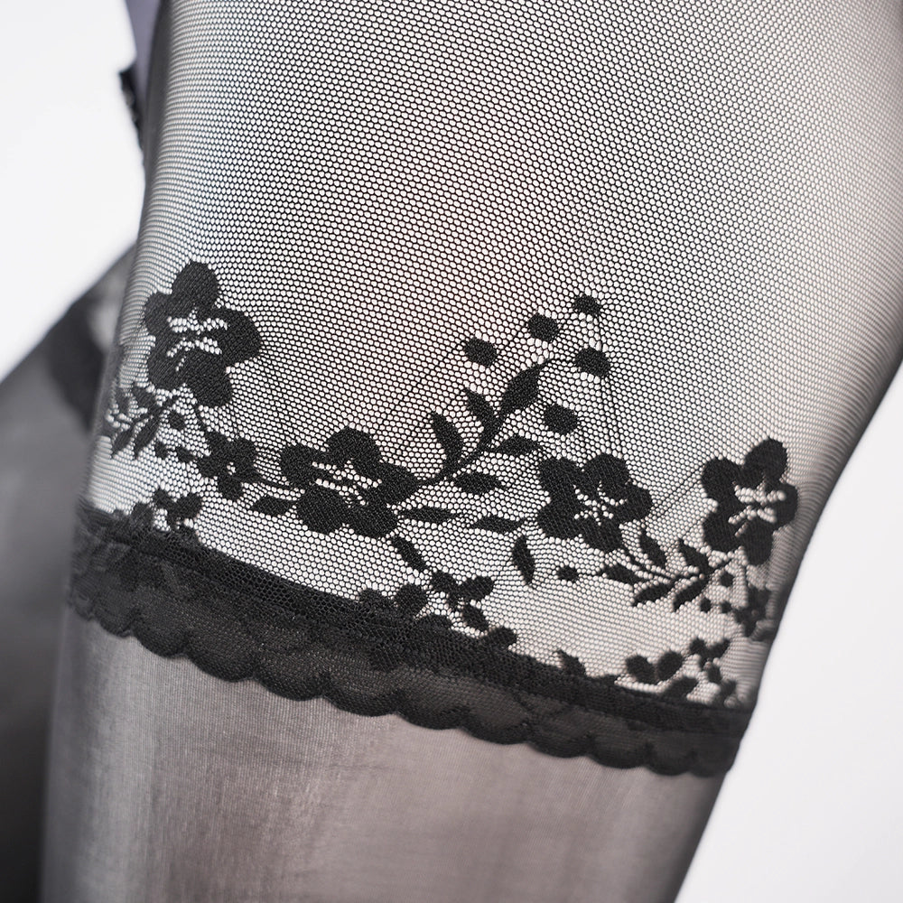 High Waist Lace Pantyhose Seamless Glossy 5D Ultra-Thin Crotchless Lingerie